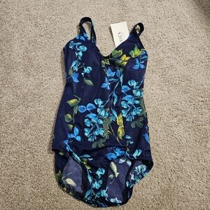 One piece floral bathing suit size 12 Navy Jantzen